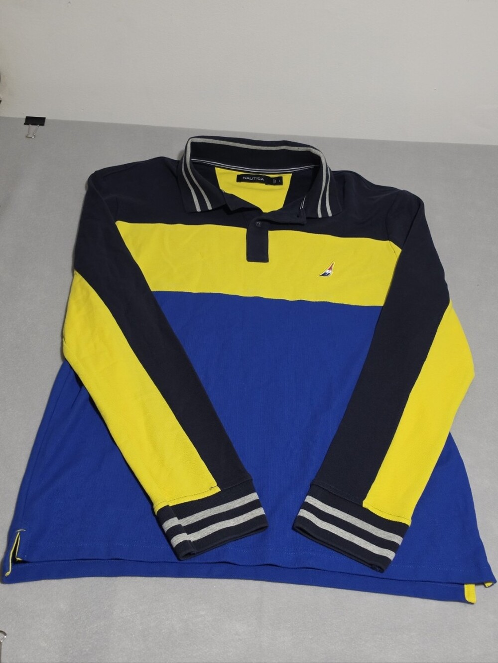 Nautica Colorblock Long Sleeve Rugby Polo Big Logo Men L
